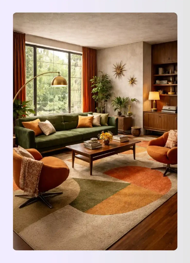 Budget-friendly living room with mid-century modern interior design furniture replicas Budget-friendly living room with mid-century modern interior design furniture replicas