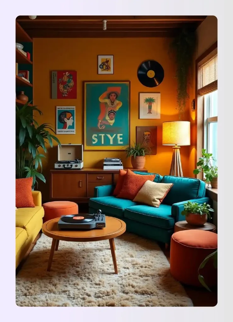 Sculptural floor lamp illuminating a mid-century modern interior design room Sculptural floor lamp illuminating a mid-century modern interior design room