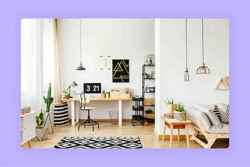 A bright and airy homework zone with a long desk and modern home decor.