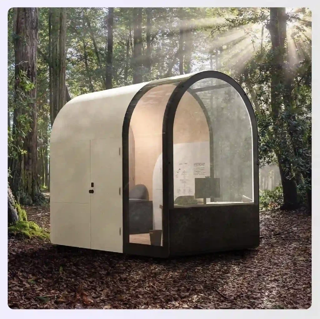 A small, sturdy 3D printed shelter in a humanitarian aid setting