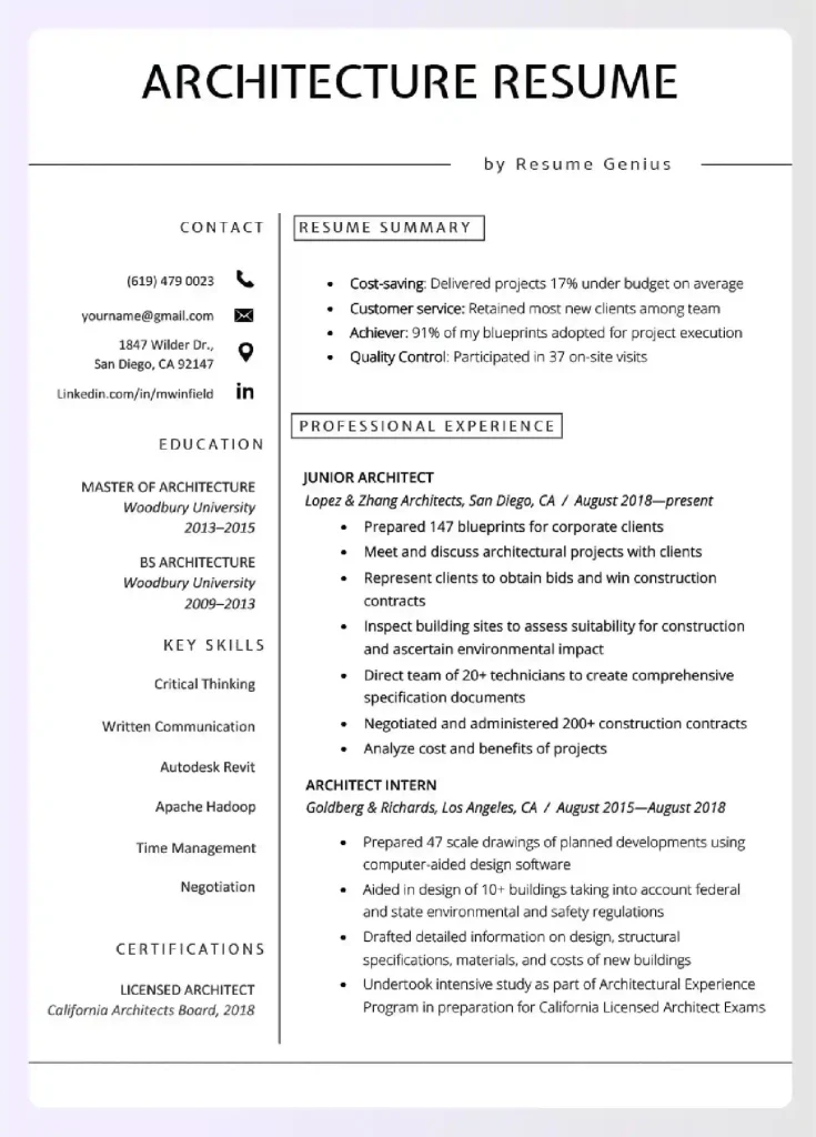 Architecture resume example 4