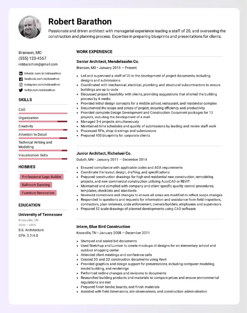 Architecture resume example