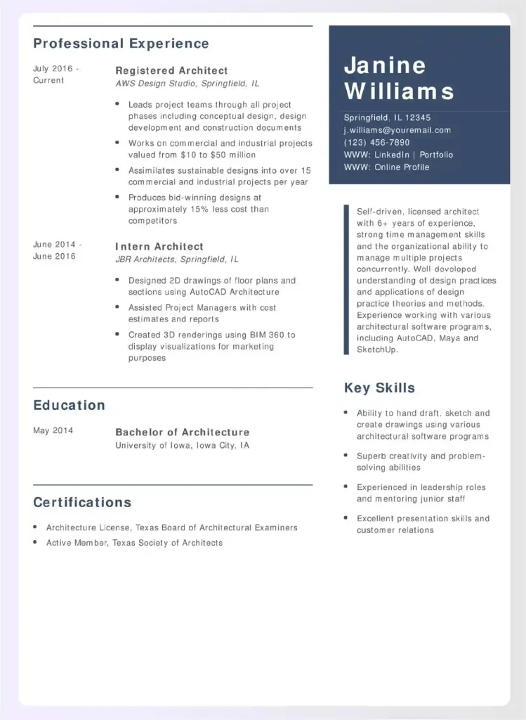 Architecture resume example 7