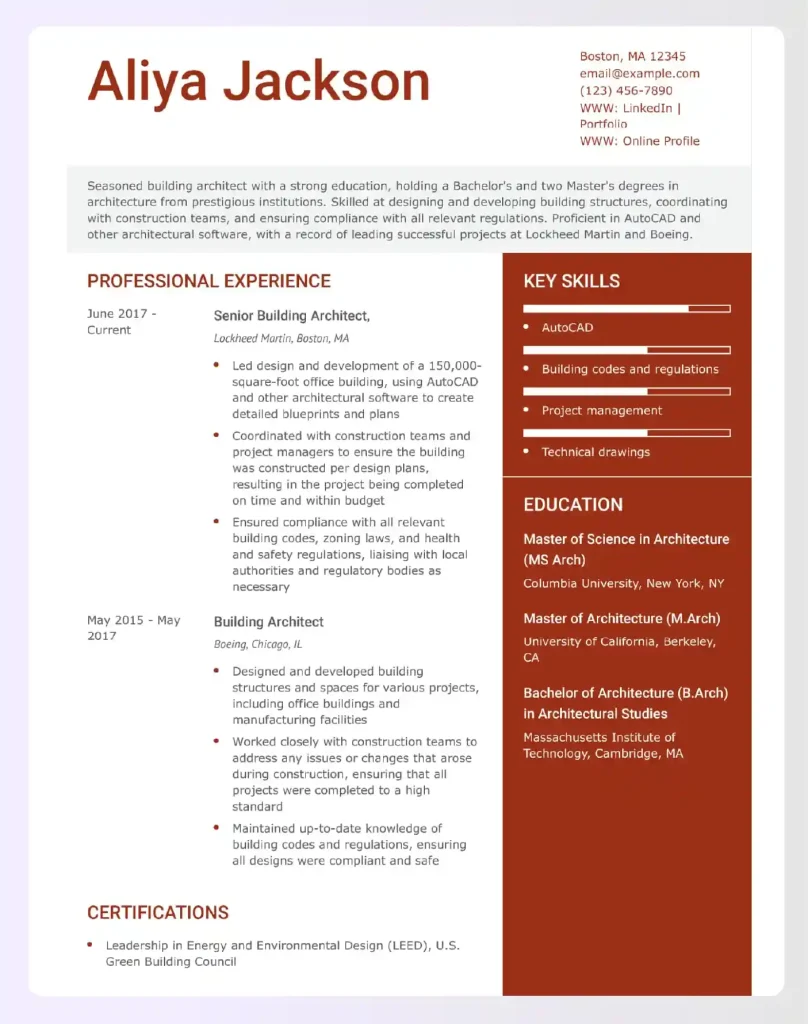 Architecture resume example 8