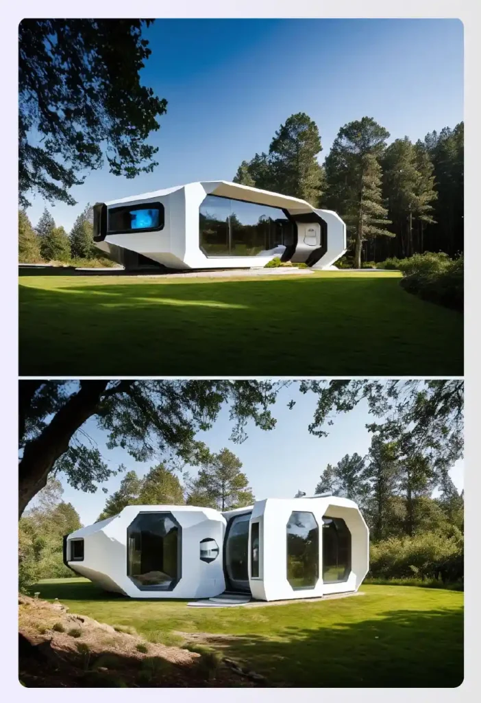 Several 3D printed modular pods connected together as a home