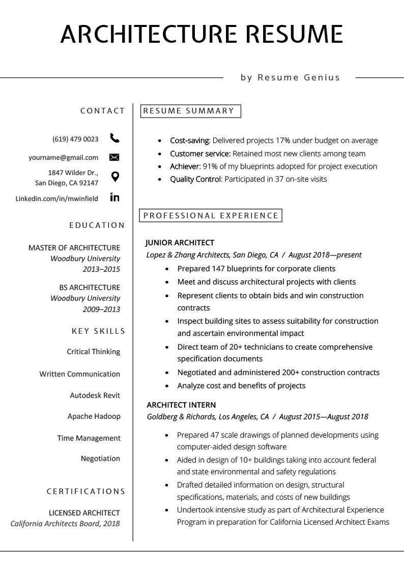 resume personal statement examples architecture