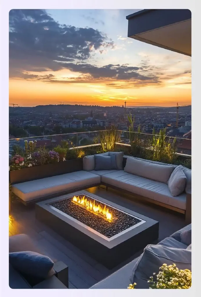 Rooftop terrace design with glass railings