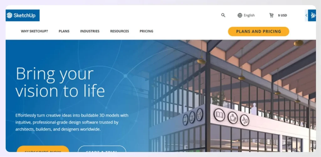 Screenshot of SketchUp's 3D modeling software interface Screenshot of SketchUp's 3D modeling software interface