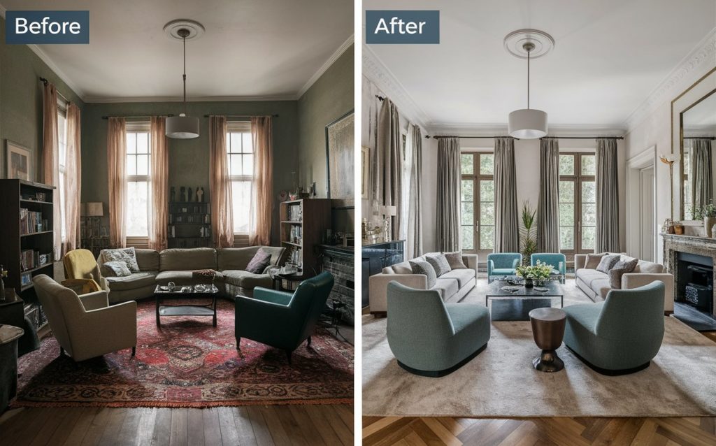 Dramatic living room makeover: From cluttered to chic.