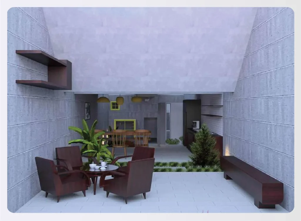 An open-air patio designed with visualization software