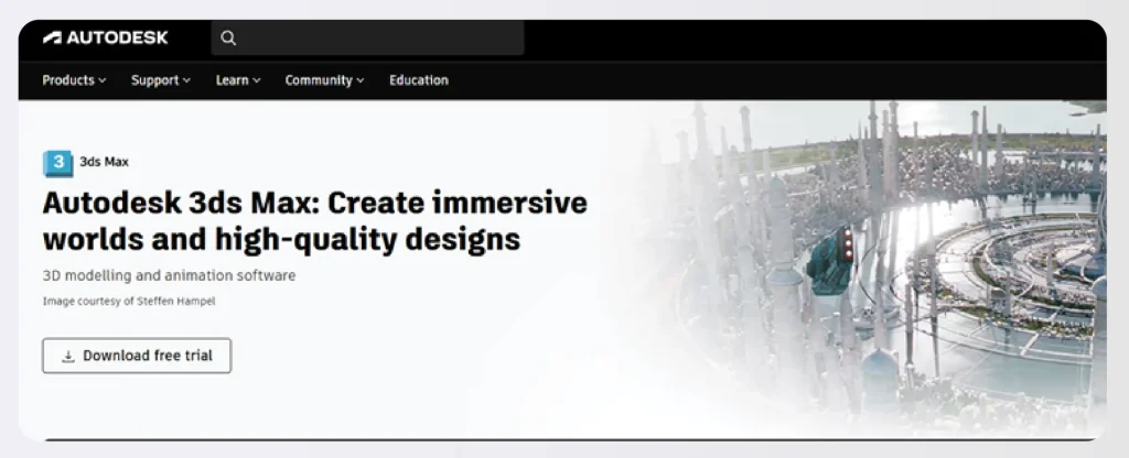Web interface of Autodesk 3ds Max software