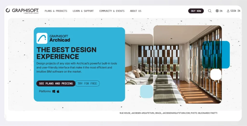 Website interface of ArchiCAD software