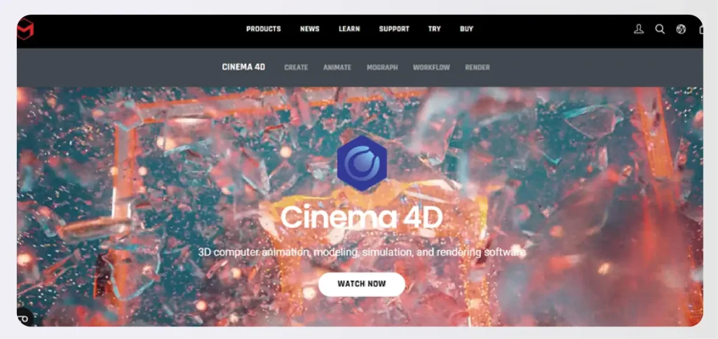 Website interface of Cinema 4D software