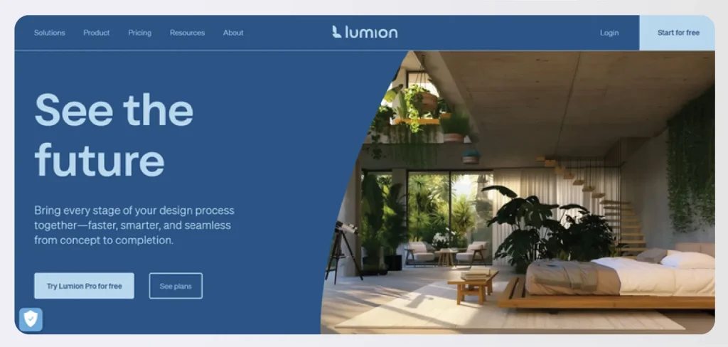 Website interface of Lumion software