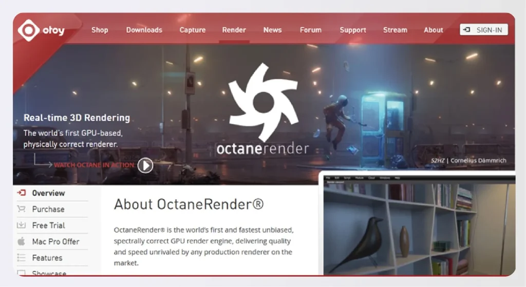 Website interface of Octane Render