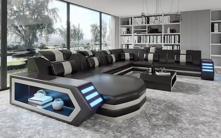 Leather sofa with LED lights