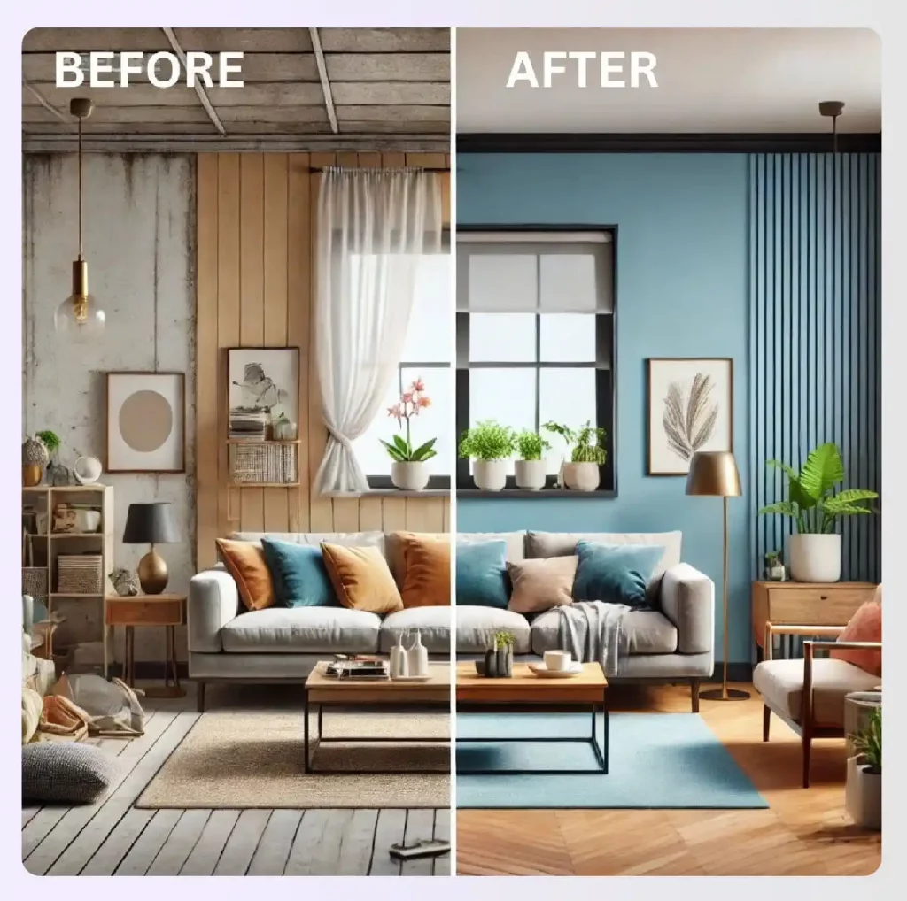 Before-after comparison of interior design project