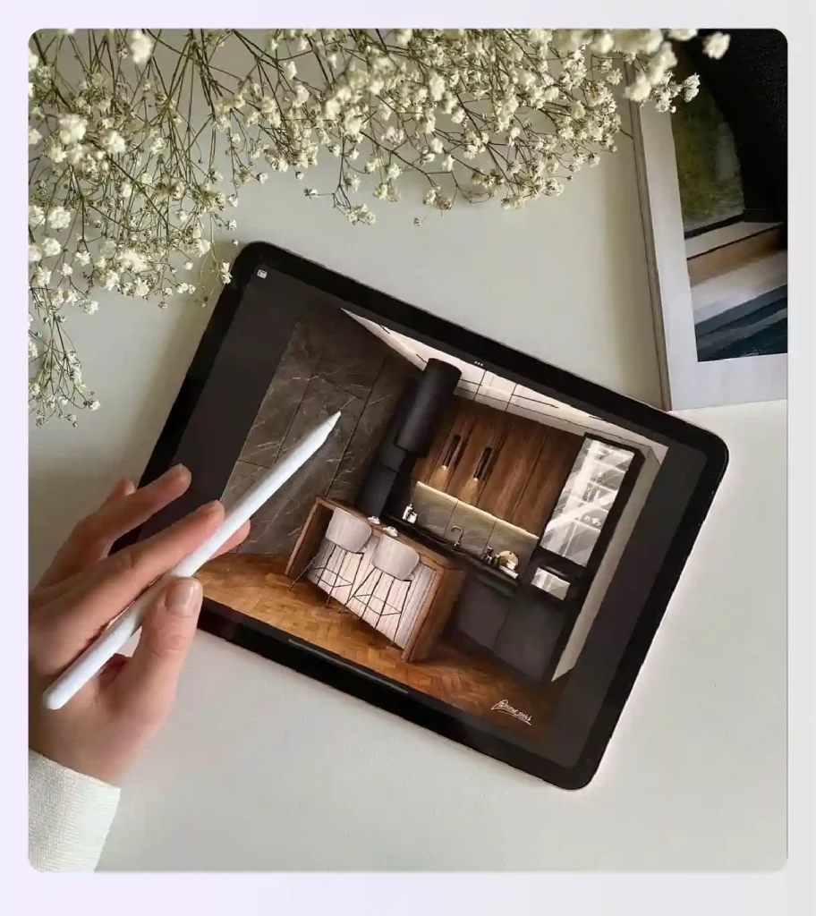 Interior designer working on digital portfolio