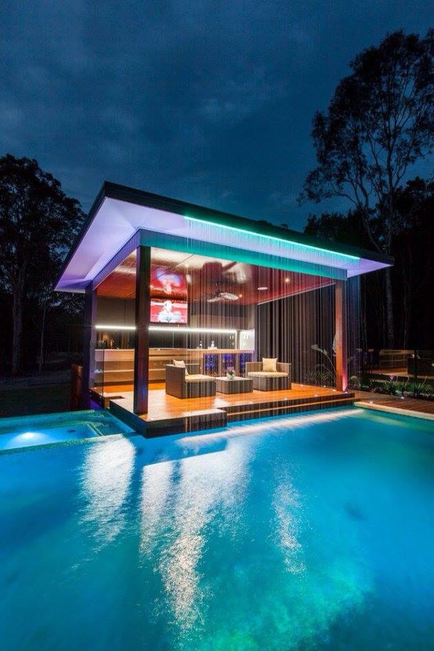 Neon Lined Pool Patio