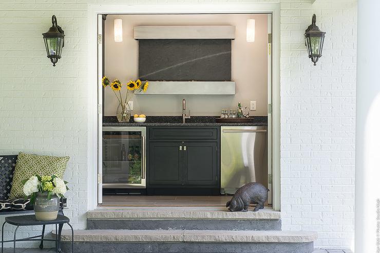 pool house with loaded kitchen