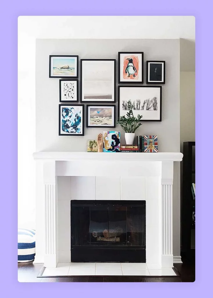 fireplace decor with art and paintings