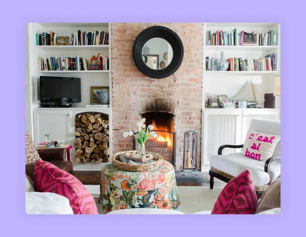 fireplace decor with bookworm
