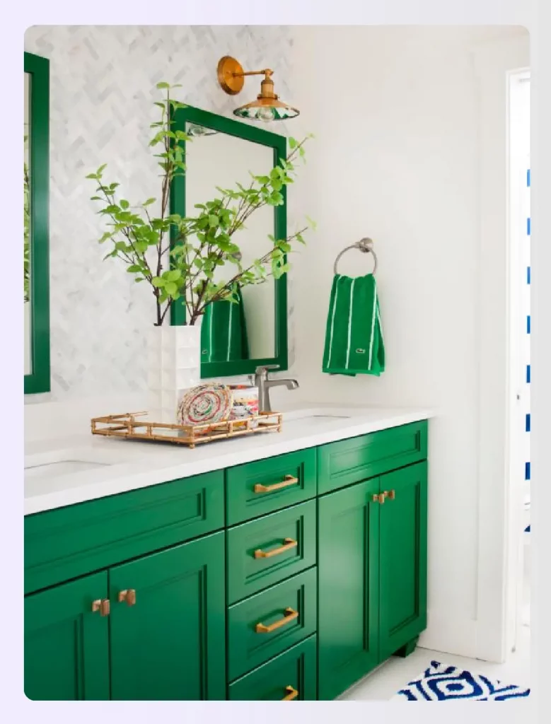 A bathroom with a monochromatic green color scheme