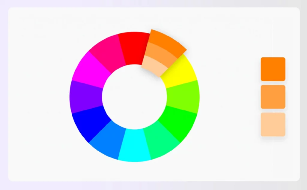 A color wheel showing shades of orange