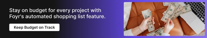 An interior designer using Foyr Neo's shopping list feature to track project budget costs. 