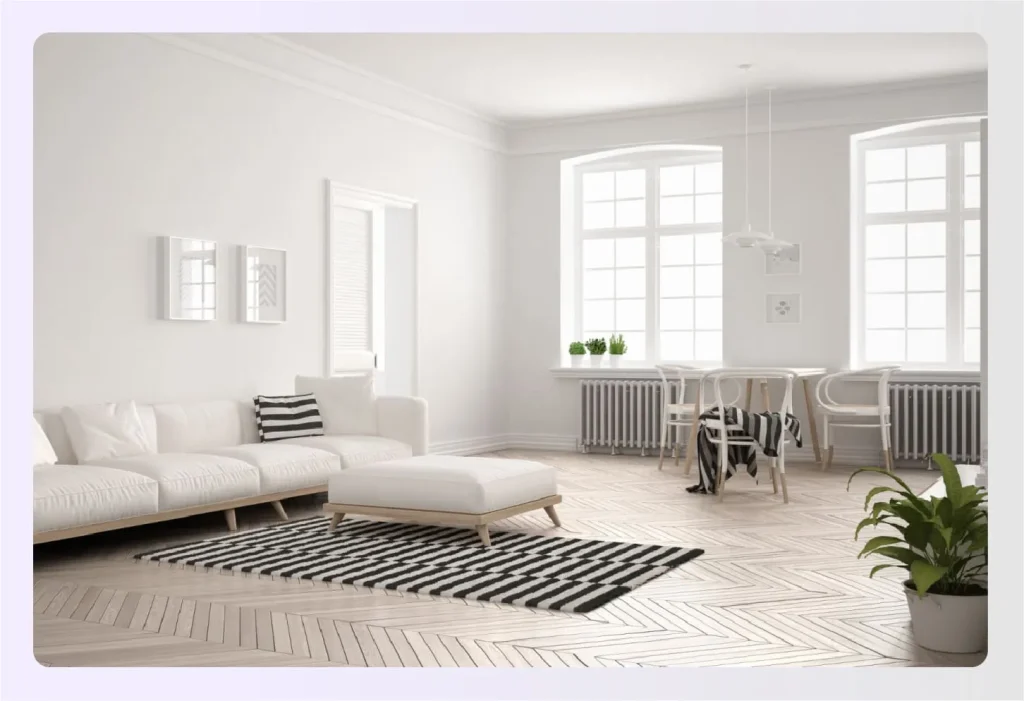 Minimalist living room with white furniture 