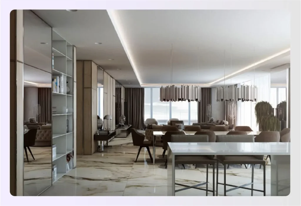 Modern dining room with layered lighting solutions 