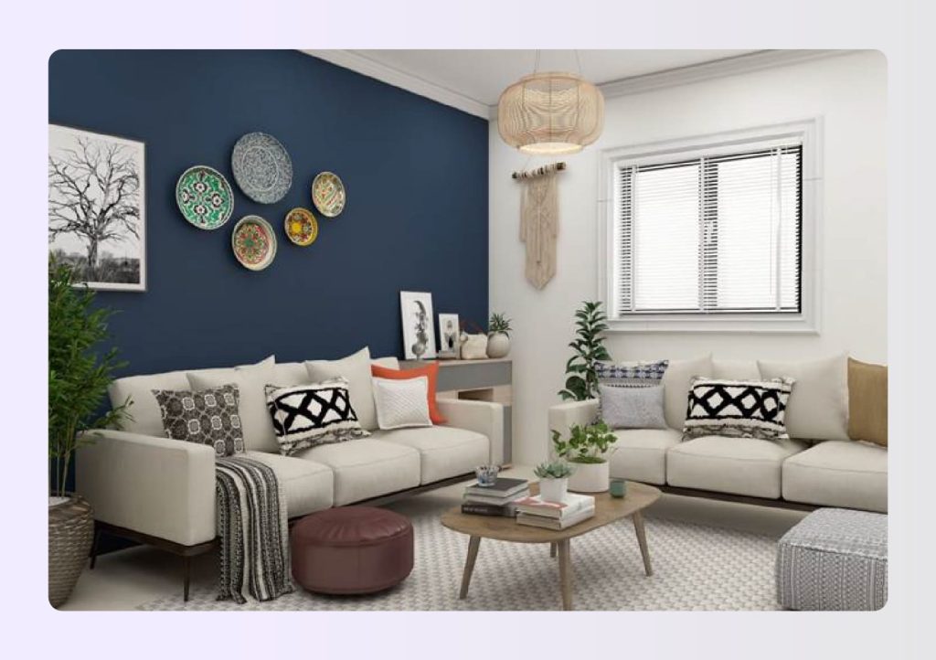 Photorealistic living room render created with Foyr Neo