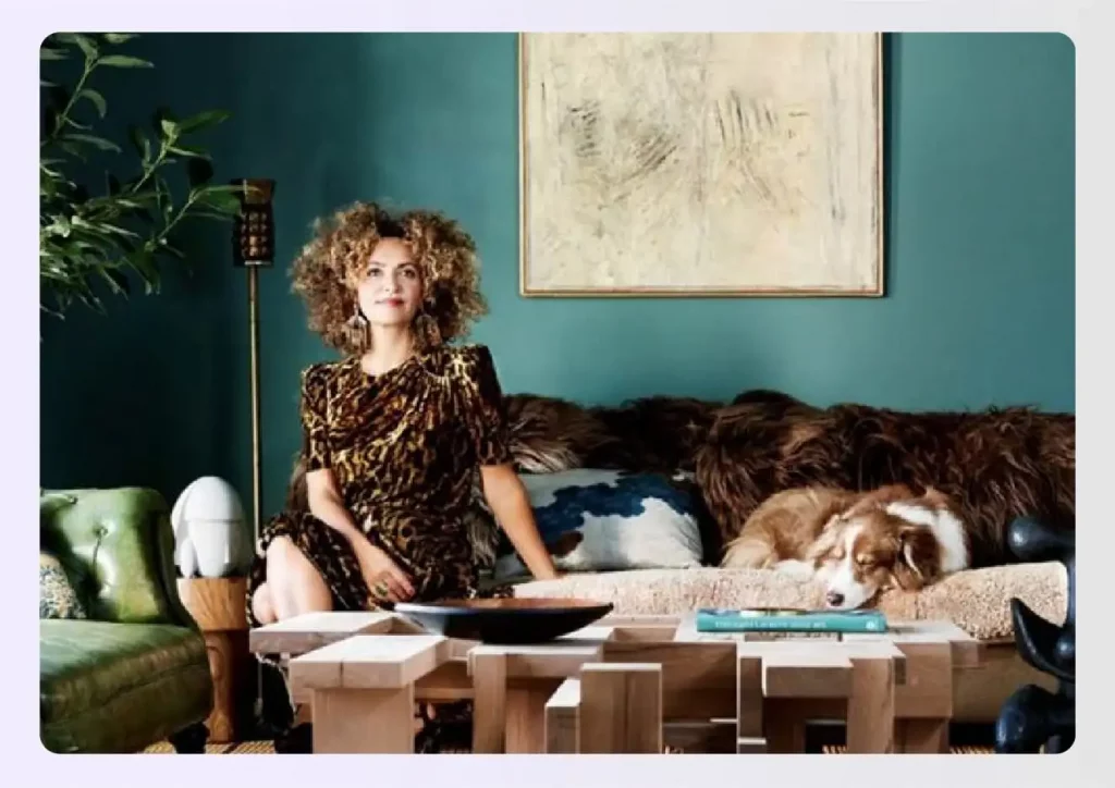 Pamela Shamshiri in a stylish, textured room