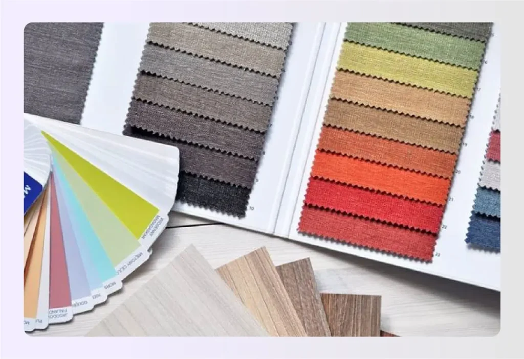 Fabric and wood samples for interior design selectionย Fabric and wood samples for interior design selectionย