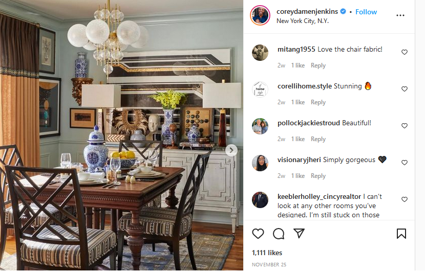 corey damen jenkins - interior designer instagram