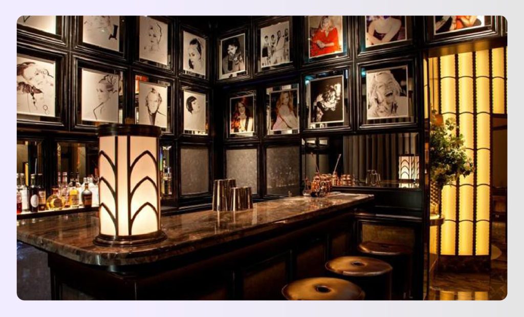 Luxurious dark themed virtual bar interior design render