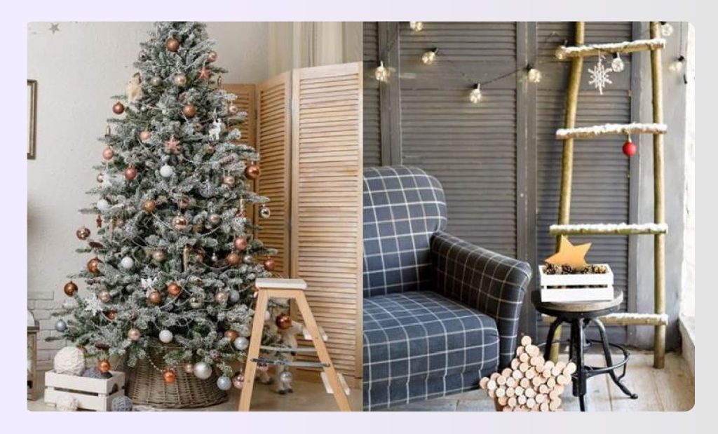 Christmas themed living room renovation before and after