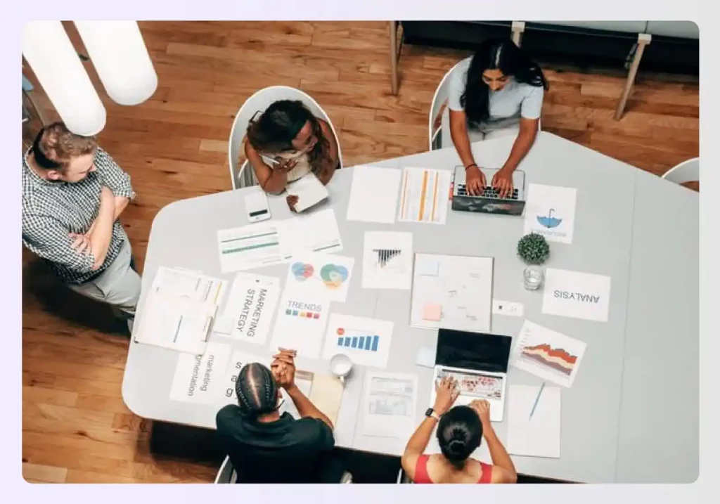 A design team collaborating on project information and deliverables