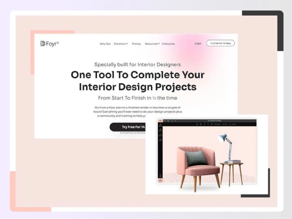 Foyr Neo website for interior design projects
