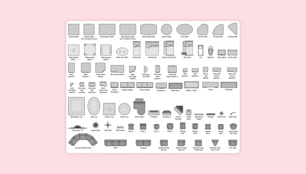 complete library of fixture symbols for detailed kitchen and bath design