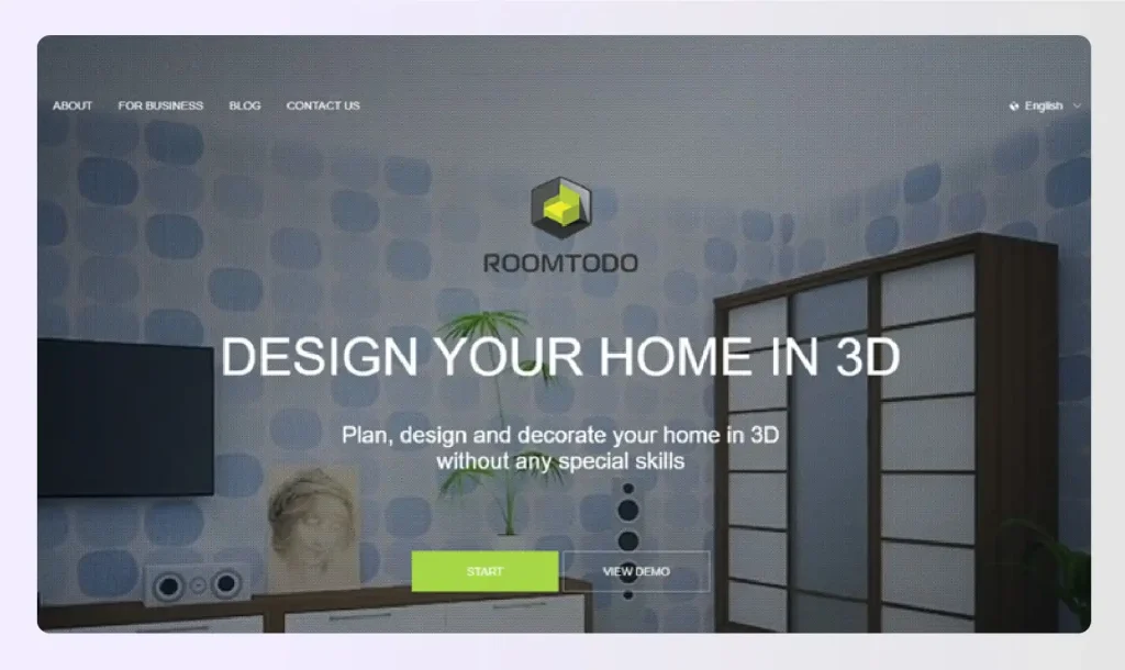 Roomtodo website homepage to design home in 3D
