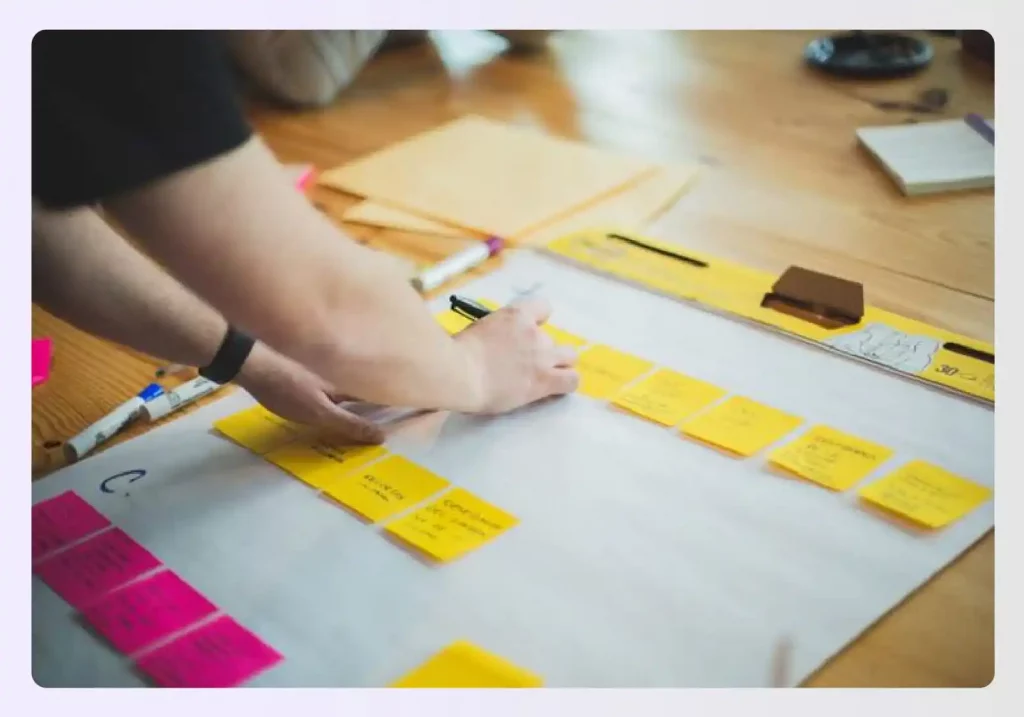 Team members planning project scope with sticky notes