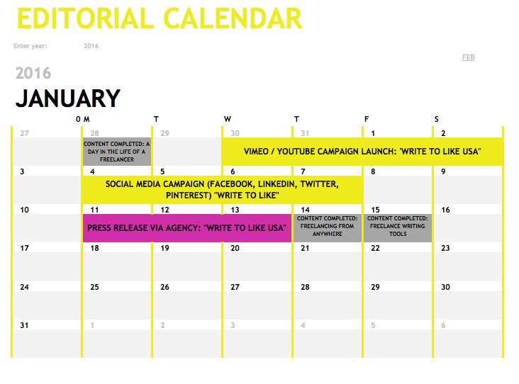 editorial calendar to publish on external websites