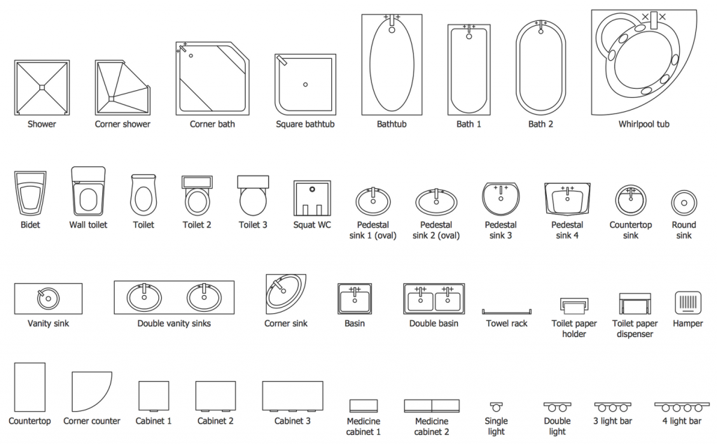 kitchen and bathroom symbol in floor plan