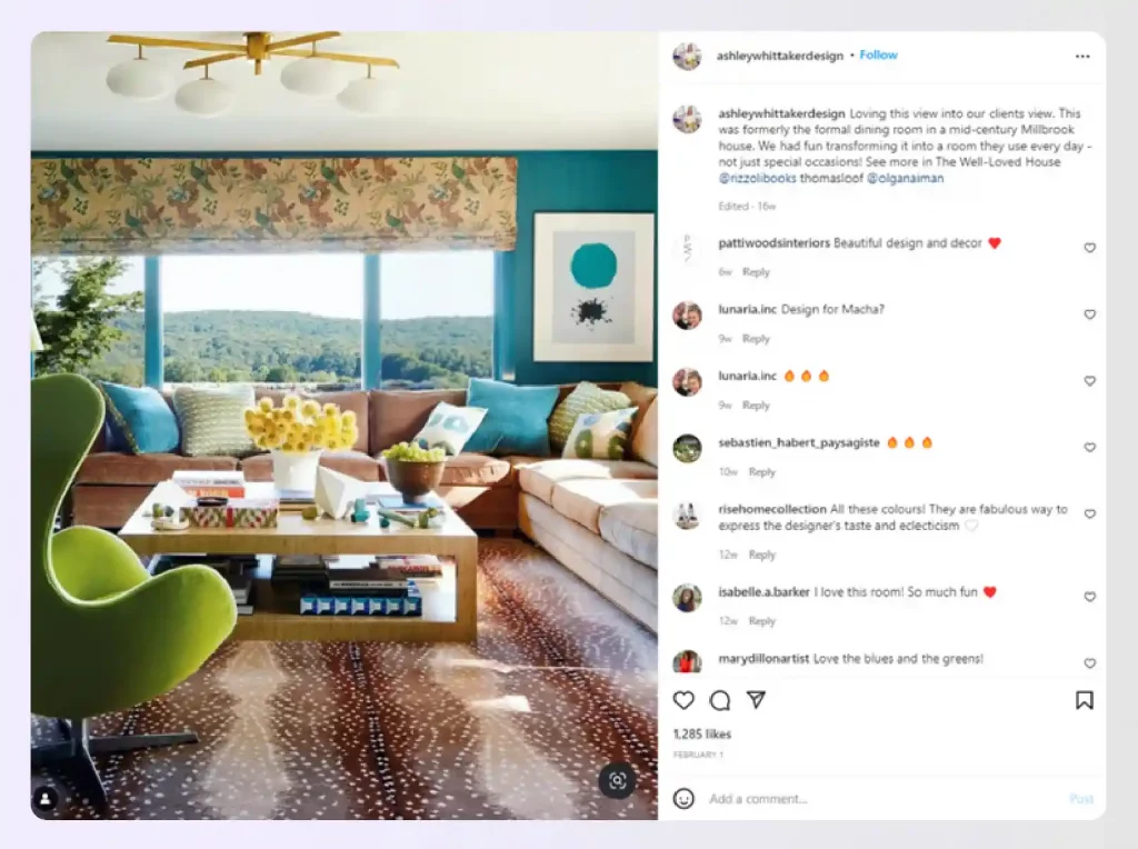 A colorful living room featuring neo-traditional design