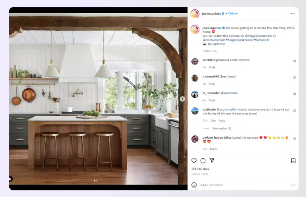 A modern farmhouse kitchen design by Joanna Gaines