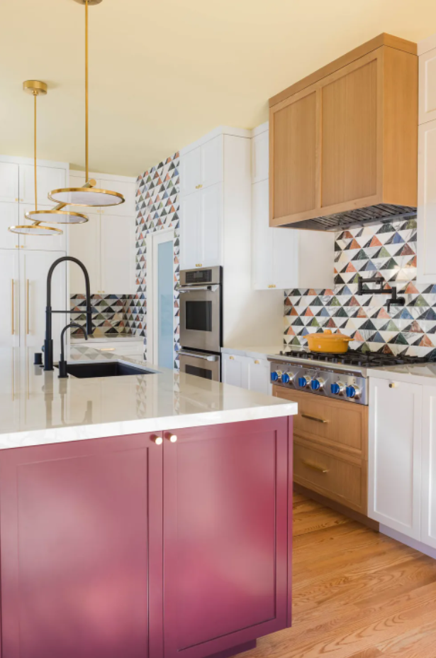 multicolor geometric prints - kitchen backsplash