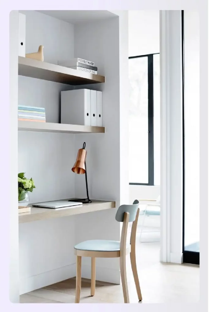 Alcove with custom-built shelving units