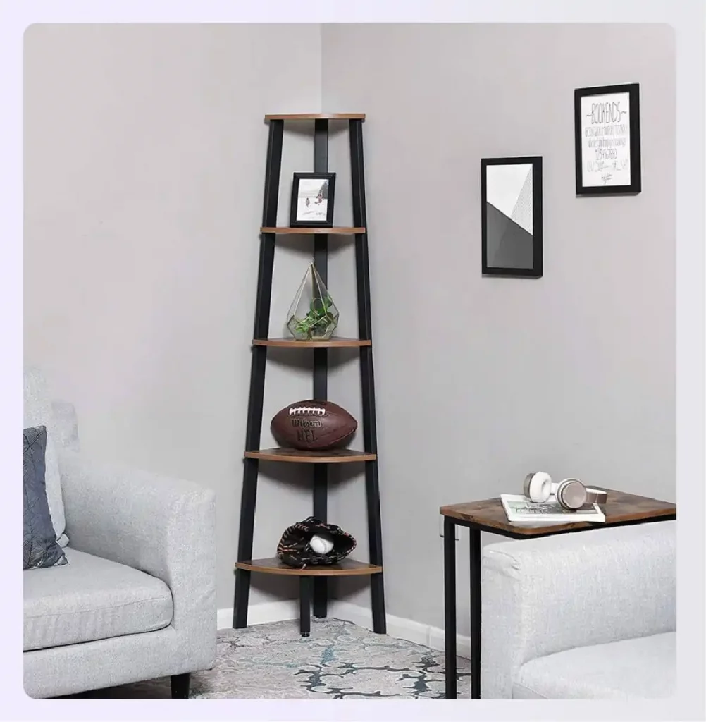 Corner shelving unit maximizing bedroom space