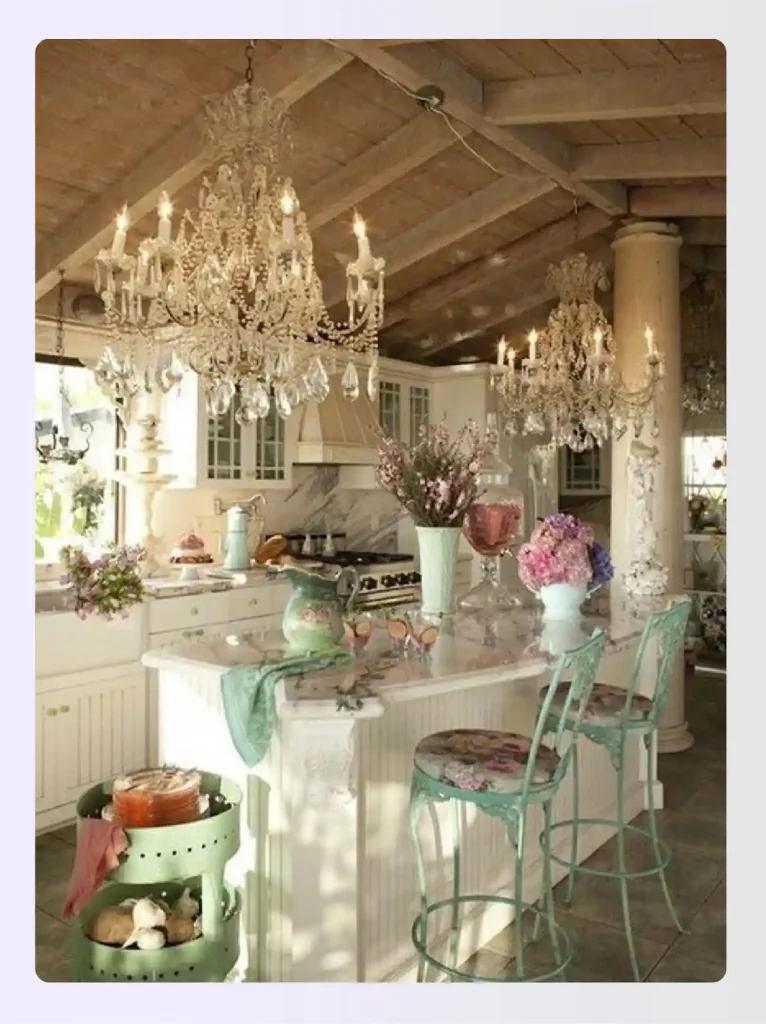 Elegant chandelier shabby chic living room